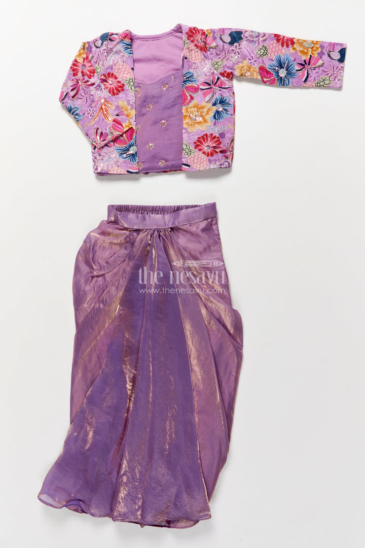 The Nesavu Girls Fancy Lehenga Girls Lehenga Set with Jacket for Festive Weddings Nesavu Nesavu girls lehenga set embroidered jacket weddings festive parties