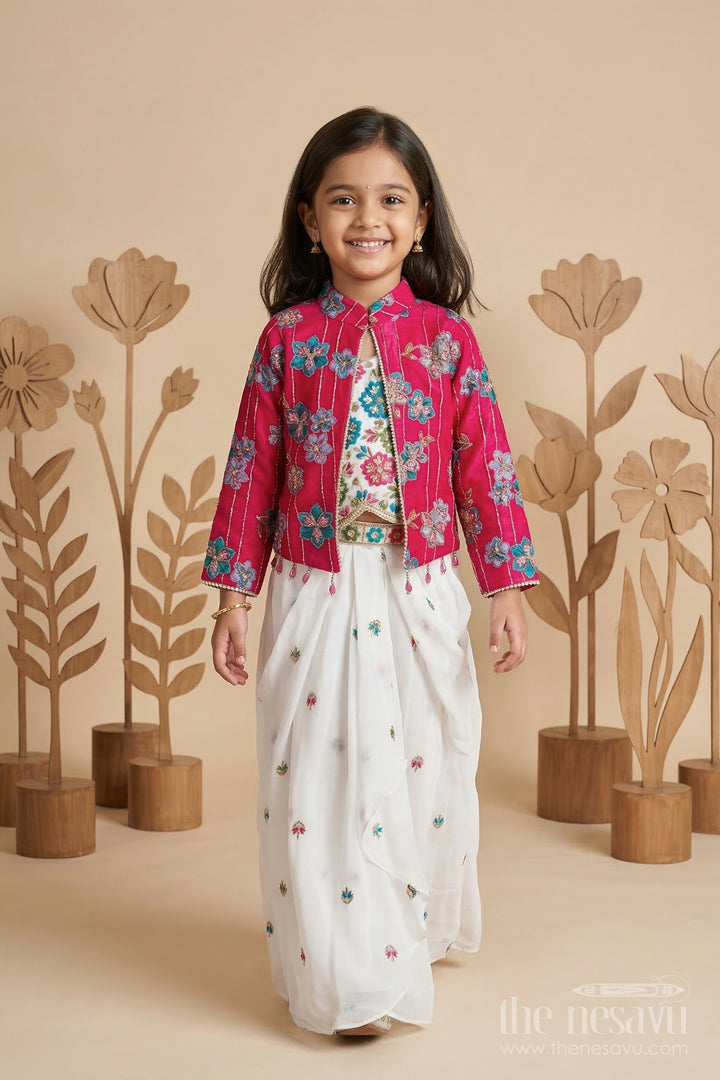 The Nesavu Girls Fancy Lehenga Girls Lehenga Set with Jacket for Wedding Functions Nesavu 26 (6Y) / Maroon / Georgette GL872A-26 Nesavu Girls Georgette Lehenga Set With Embroidered Jacket For Weddings Receptions And Festive Occasions