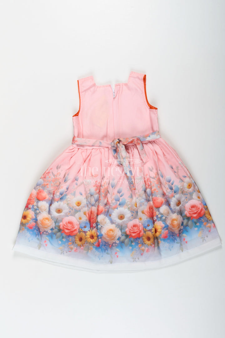 The Nesavu Girls Cotton Frock Girls Light Pink Frock in Cotton Blend with Pleated Bodice and Floral Digital Print Nesavu Nesavu Girls Light Pink Frock Cotton Blend Pleated Bodice Floral Digital Print