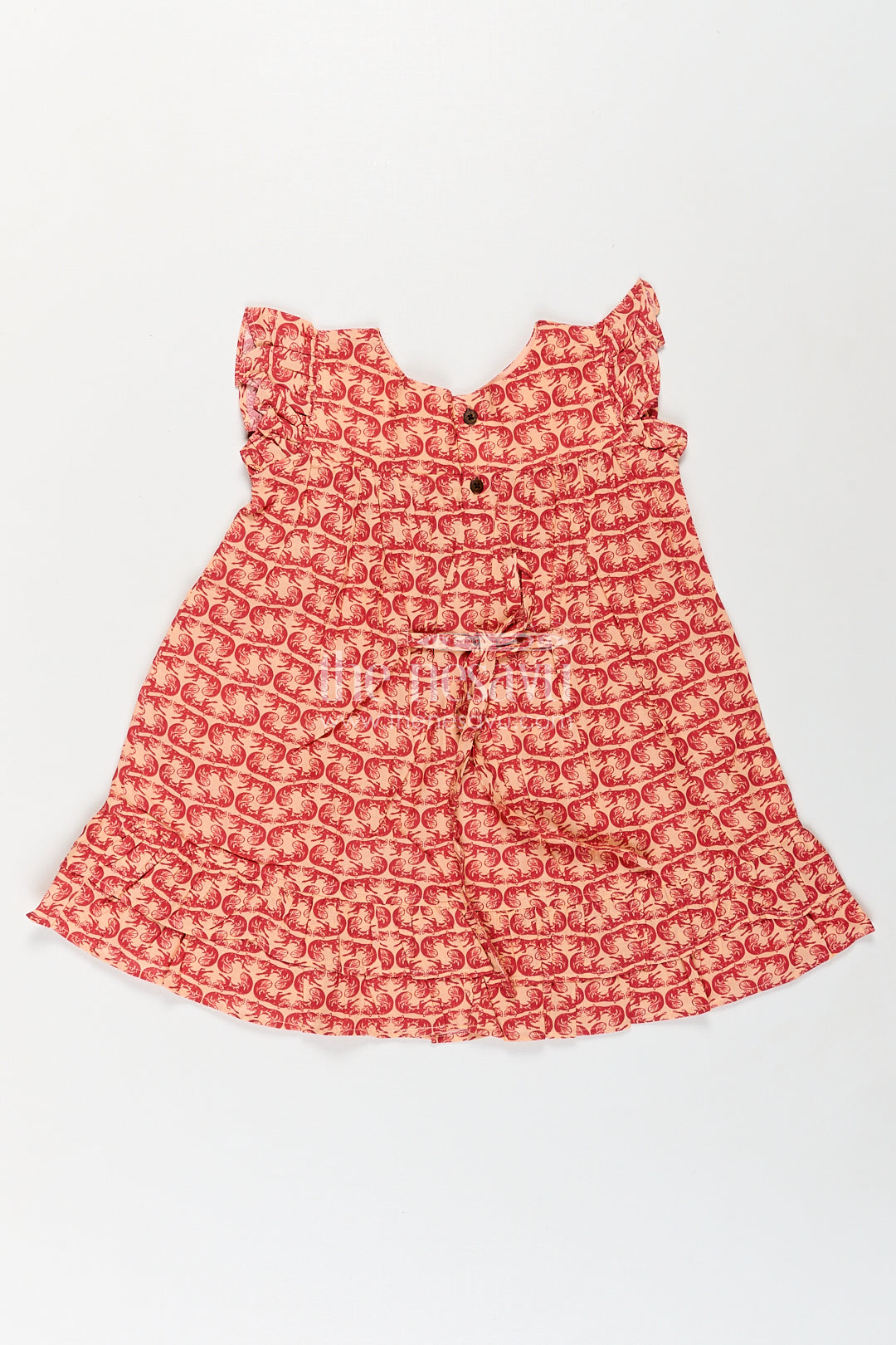 The Nesavu Girls Cotton Frock Girls Long Frocks for Birthday Party in Cotton with Animal Digital Print and Ruffle Trim Sleeves Nesavu Nesavu Girls Long Frocks Birthday Party Cotton Animal Digital Print Ruffle Sleeves