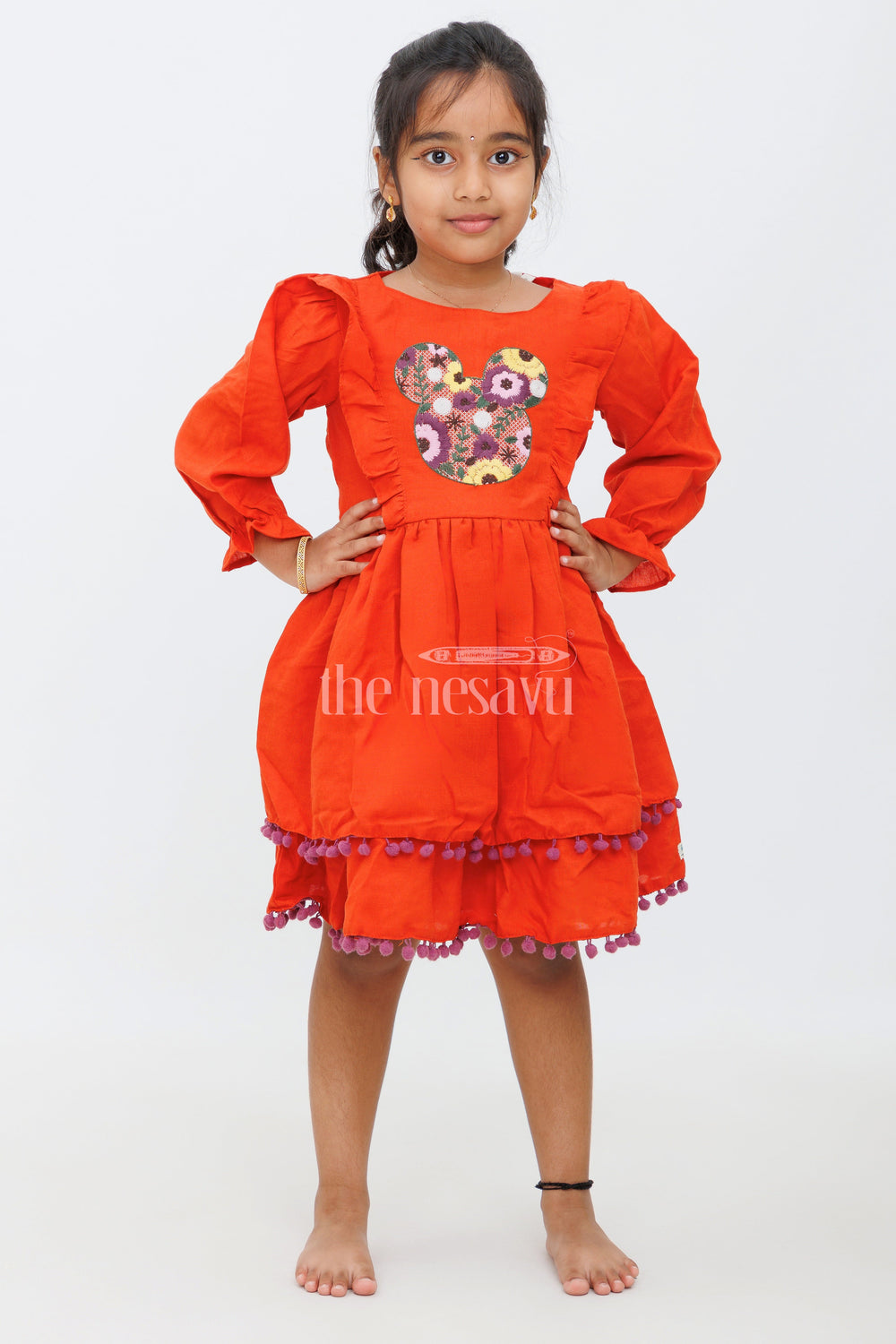 The Nesavu Girls Cotton Frock Girls Maroon Dress with Floral Embroidery and Tiered Skirt - Long Party Frock Nesavu Nesavu Maroon Long Frock Girls Floral Embroidery Tiered Skirt Festive Events