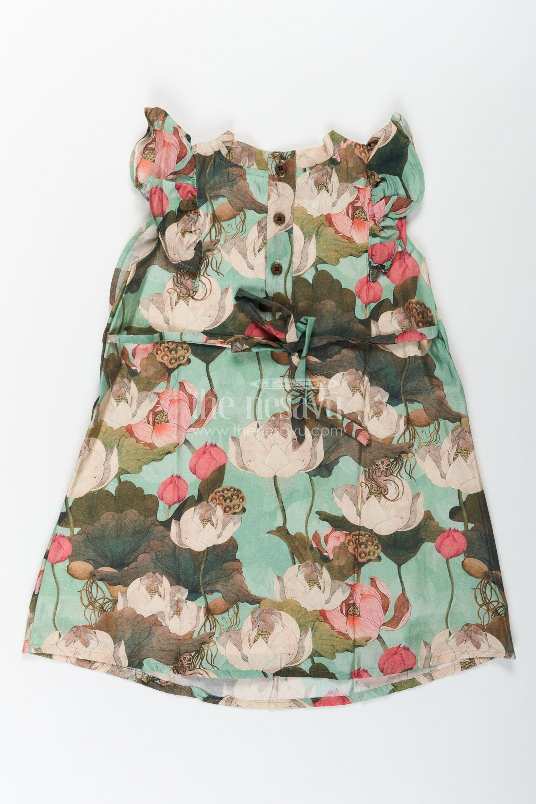 The Nesavu Girls Cotton Frock Girls Maroon Frock in Lightweight Viscose with Artistic Floral Digital Print and Ruffled Sleeves Nesavu Girls Maroon Frock Visose Floral Digital Print Ruffled Sleeves Everyday Style | The Nesavu