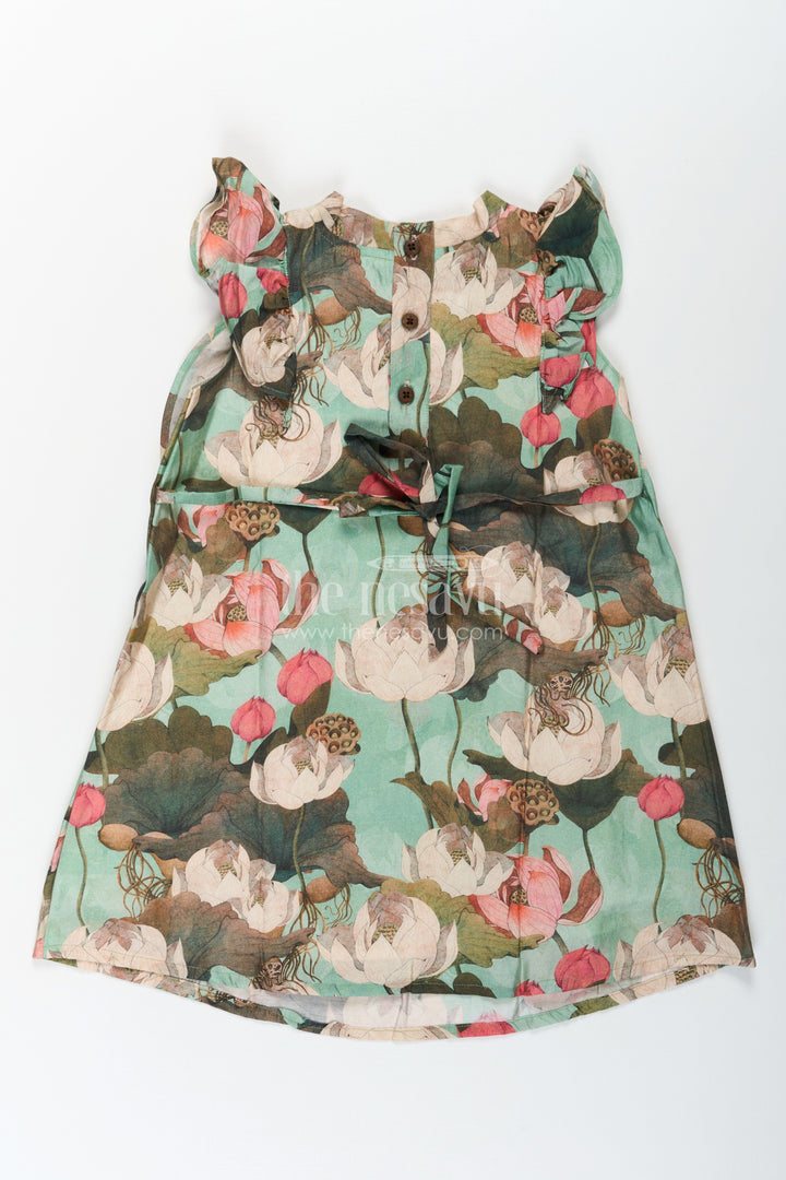 The Nesavu Girls Cotton Frock Girls Maroon Frock in Lightweight Viscose with Artistic Floral Digital Print and Ruffled Sleeves Nesavu Nesavu Girls Maroon Frock Visose Floral Digital Print Ruffled Sleeves Everyday Style