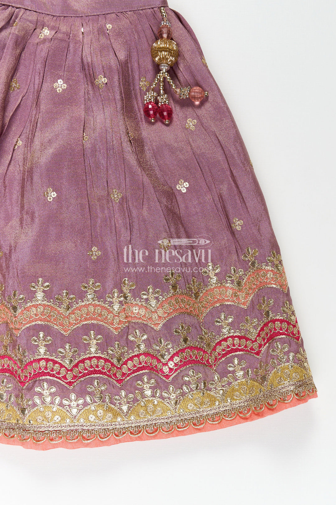 The Nesavu Girls Lehenga Choli Girls Marriage Function Dress in Tissue Fabric with Sequin Embroidery and Designer Multicolor Yoke Nesavu Girls Marriage Function Dress Tissue Sequin Embroidered Lehenga Choli Designer Yoke | The Nesavu