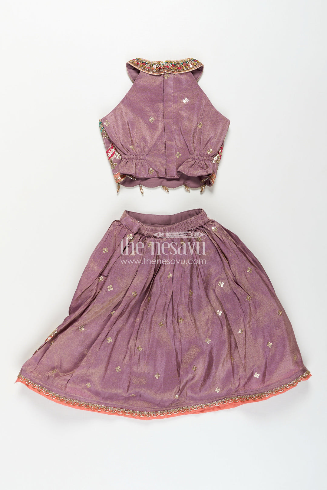 The Nesavu Girls Lehenga Choli Girls Marriage Function Dress in Tissue Fabric with Sequin Embroidery and Designer Multicolor Yoke Nesavu Girls Marriage Function Dress Tissue Sequin Embroidered Lehenga Choli Designer Yoke | The Nesavu