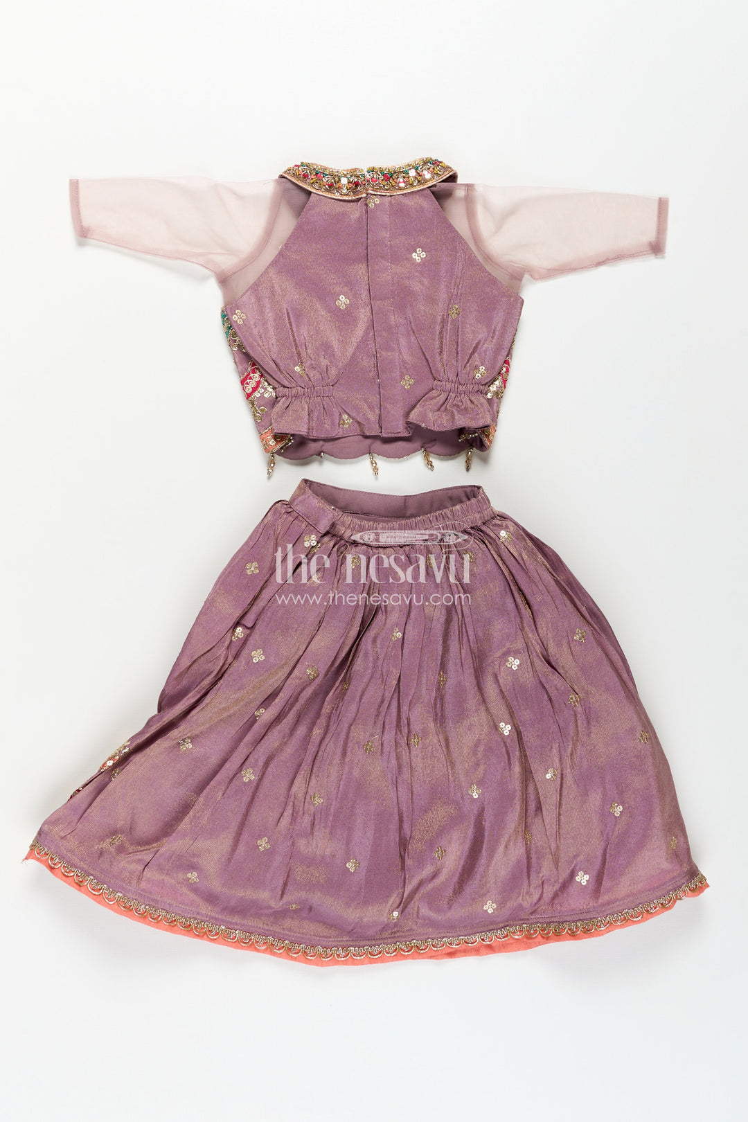 The Nesavu Girls Lehenga Choli Girls Marriage Function Dress in Tissue Fabric with Sequin Embroidery and Designer Multicolor Yoke Nesavu Girls Marriage Function Dress Tissue Sequin Embroidered Lehenga Choli Designer Yoke | The Nesavu