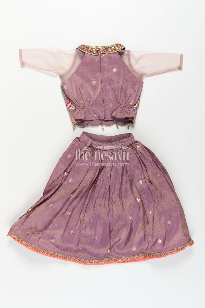 The Nesavu Girls Lehenga Choli Girls Marriage Function Dress in Tissue Fabric with Sequin Embroidery and Designer Multicolor Yoke Nesavu Girls Marriage Function Dress Tissue Sequin Embroidered Lehenga Choli Designer Yoke | The Nesavu