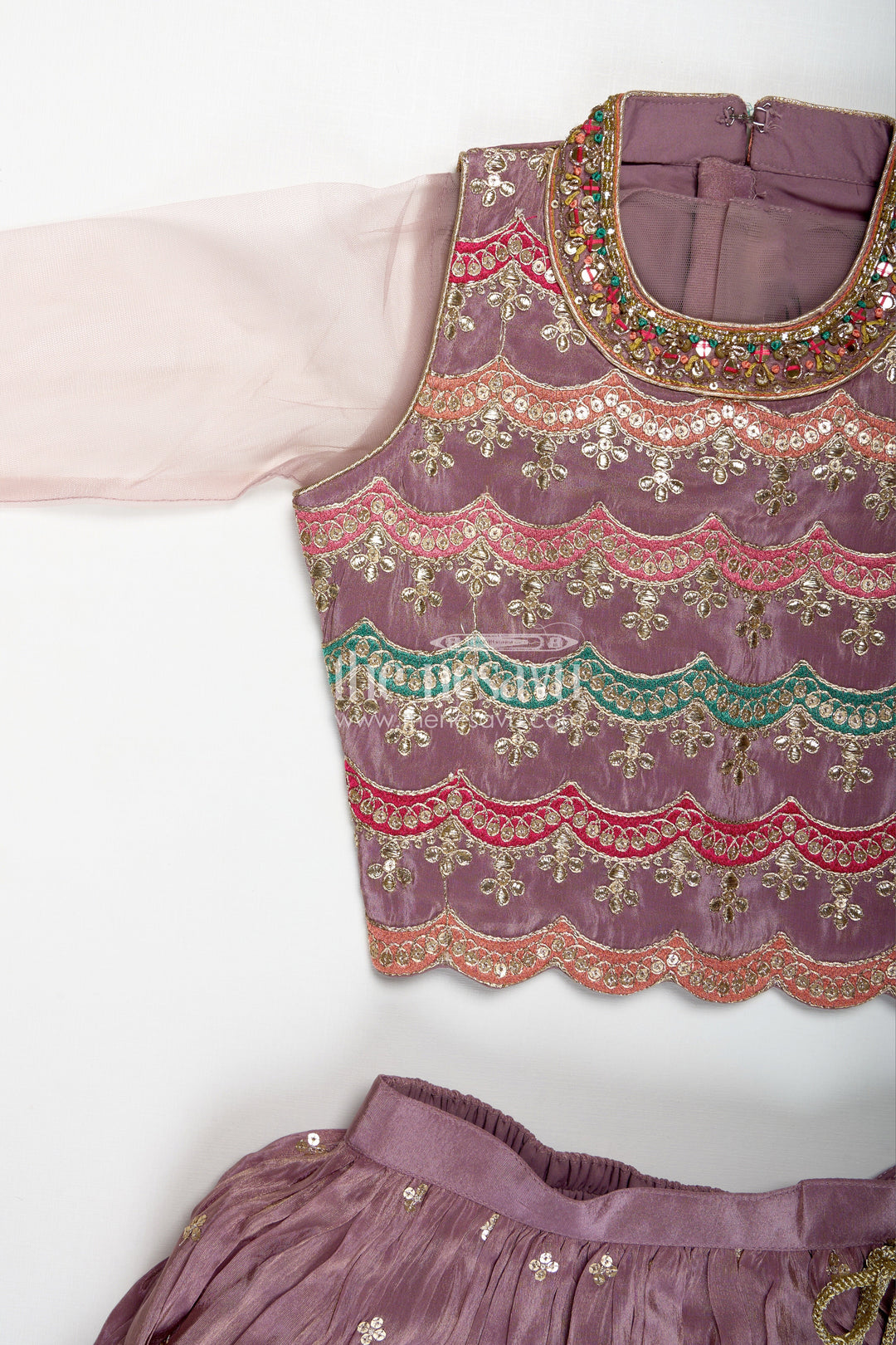 The Nesavu Girls Lehenga Choli Girls Marriage Function Dress in Tissue Fabric with Sequin Embroidery and Designer Multicolor Yoke Nesavu Girls Marriage Function Dress Tissue Sequin Embroidered Lehenga Choli Designer Yoke | The Nesavu