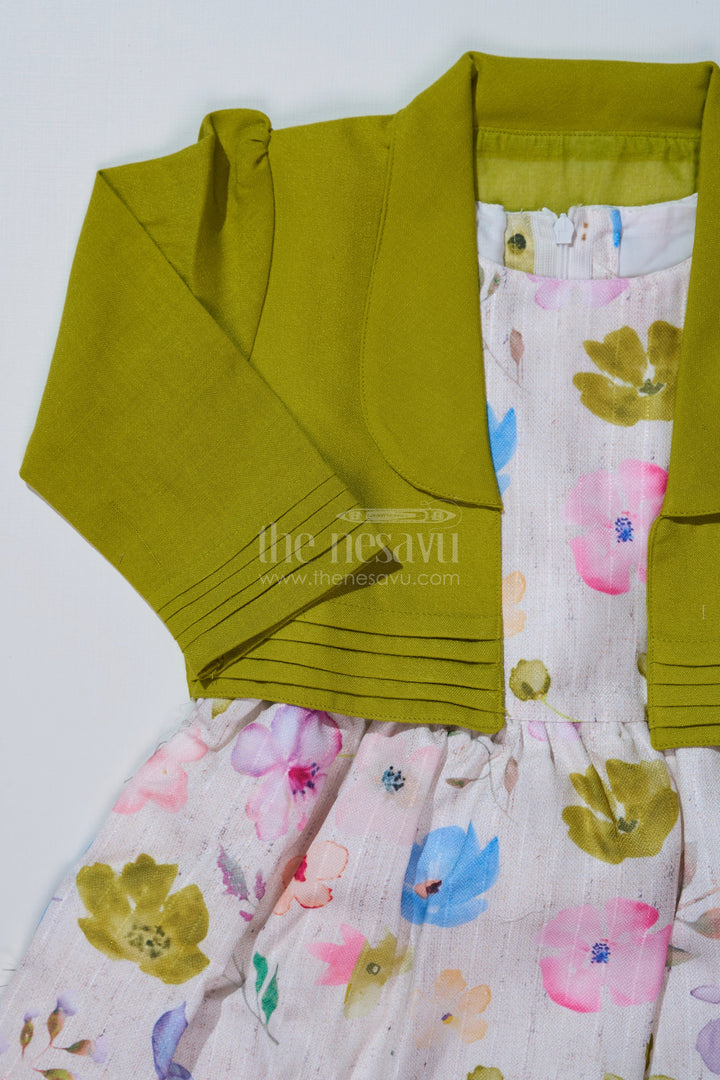 The Nesavu Girls Fancy Frock Girls Matching Dress and Coat Sets in Floral Digital Print with Stylish Green Blazer Nesavu Girls Matching Dress Coat Sets Floral Digital Print Stylish Green Blazer | The Nesavu