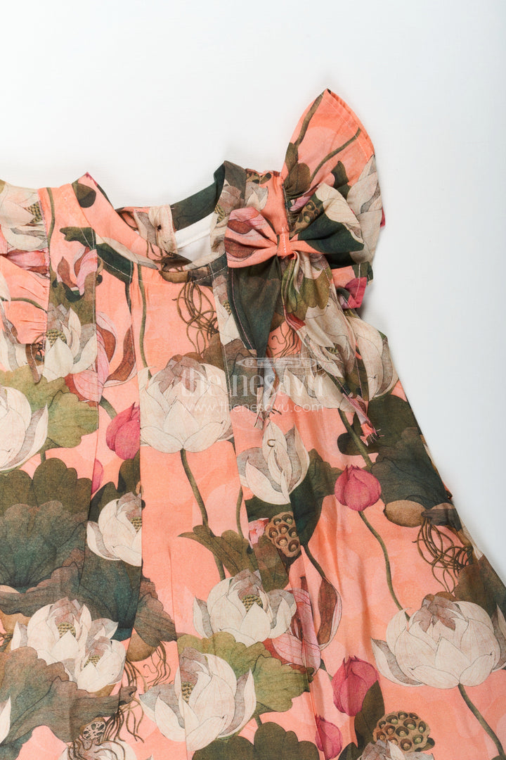 The Nesavu Girls Cotton Frock Girls Mini Frock Dress in Viscose with Bold Floral Digital Print and Ruffle Sleeves Nesavu Nesavu Girls Mini Frock Dress Soft Vicose Earthy Floral Digital Print Ruffle Sleeves