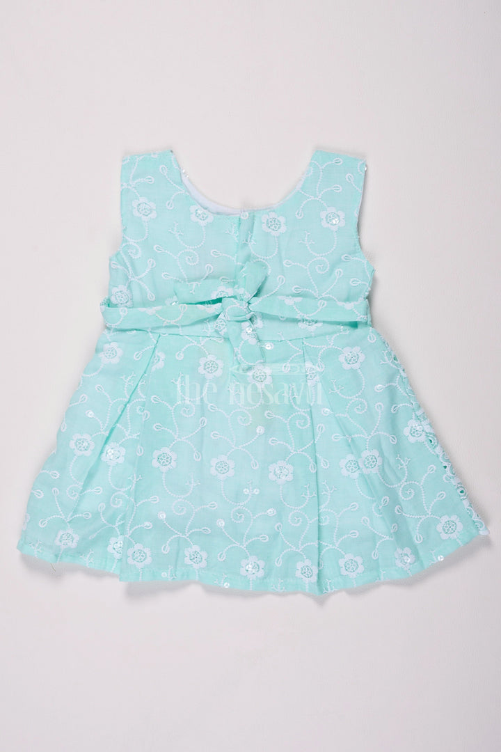 The Nesavu Baby Cotton Frocks Girls Mint Green Cotton Embroidered Short Frock with Bow Detail for Special Events Nesavu Nesavu Girls Mint Green Embroidered Cotton Short Frock Bow Birthday Parties