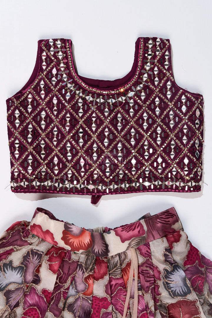 The Nesavu Girls Lehenga Choli Girls Mirror Work Choli with Digital Printed Georgette Skirt for Stylish Festive Look Nesavu Girls Mirror Work Choli Digital Printed Georgette Skirt Festive Wedding Wear | The Nesavu