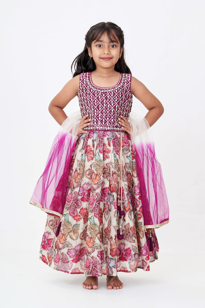The Nesavu Girls Lehenga Choli Girls Mirror Work Choli with Digital Printed Georgette Skirt for Stylish Festive Look Nesavu Girls Mirror Work Choli Digital Printed Georgette Skirt Festive Wedding Wear | The Nesavu