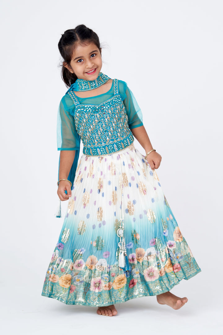 The Nesavu Girls Lehenga Choli Girls Mirror Work Lehenga Design with Embroidered Blouse and Georgette Skirt for Festive Wear Nesavu 18 (2Y) / Green GL557A-18 Girls Mirror Work Lehenga Design Embroidered Blouse Georgette Skirt Weddings | The Nesavu