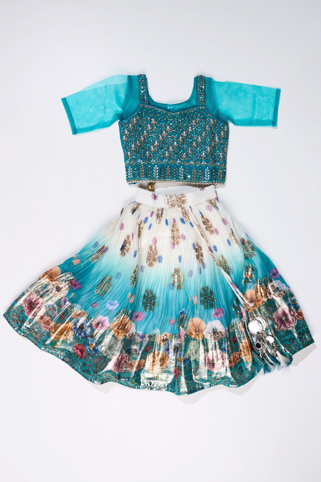 The Nesavu Girls Lehenga Choli Girls Mirror Work Lehenga Design with Embroidered Blouse and Georgette Skirt for Festive Wear Nesavu Nesavu Girls Mirror Work Lehenga Design Embroidered Blouse Georgette Skirt Weddings