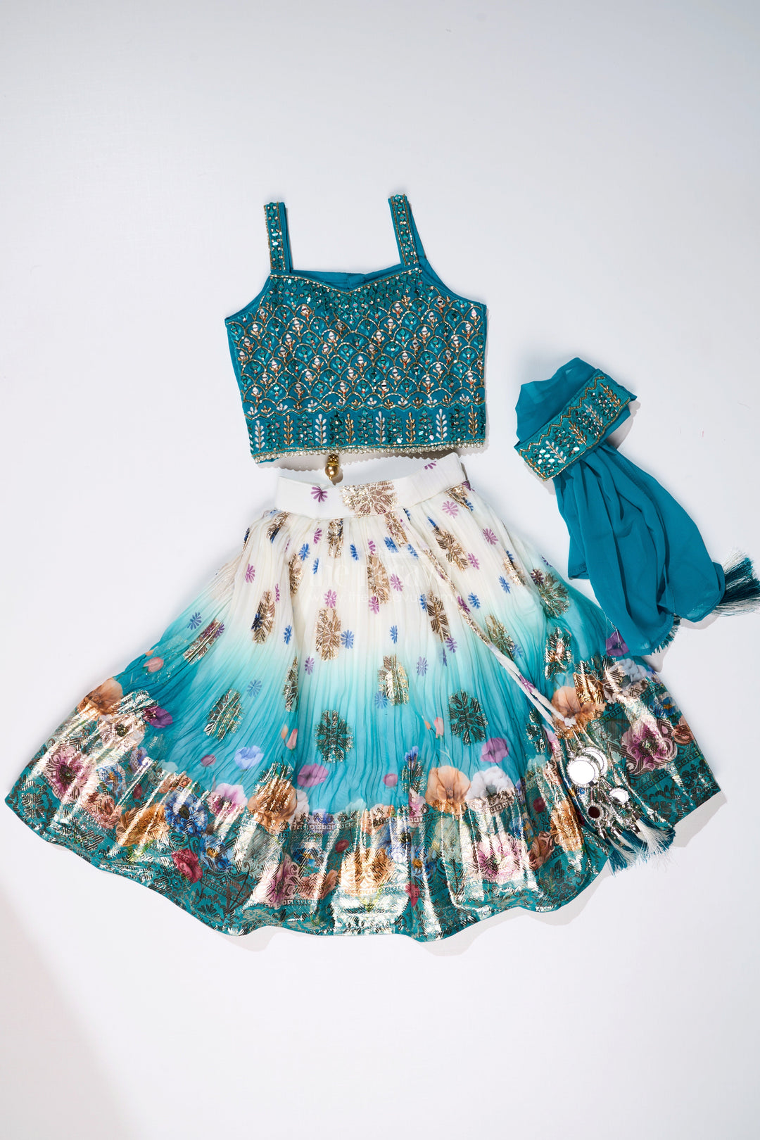 The Nesavu Girls Lehenga Choli Girls Mirror Work Lehenga Design with Embroidered Blouse and Georgette Skirt for Festive Wear Nesavu Nesavu Girls Mirror Work Lehenga Design Embroidered Blouse Georgette Skirt Weddings