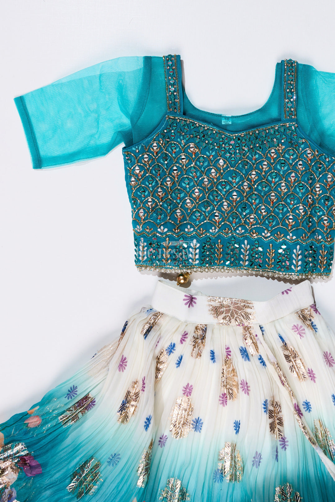 The Nesavu Girls Lehenga Choli Girls Mirror Work Lehenga Design with Embroidered Blouse and Georgette Skirt for Festive Wear Nesavu Nesavu Girls Mirror Work Lehenga Design Embroidered Blouse Georgette Skirt Weddings
