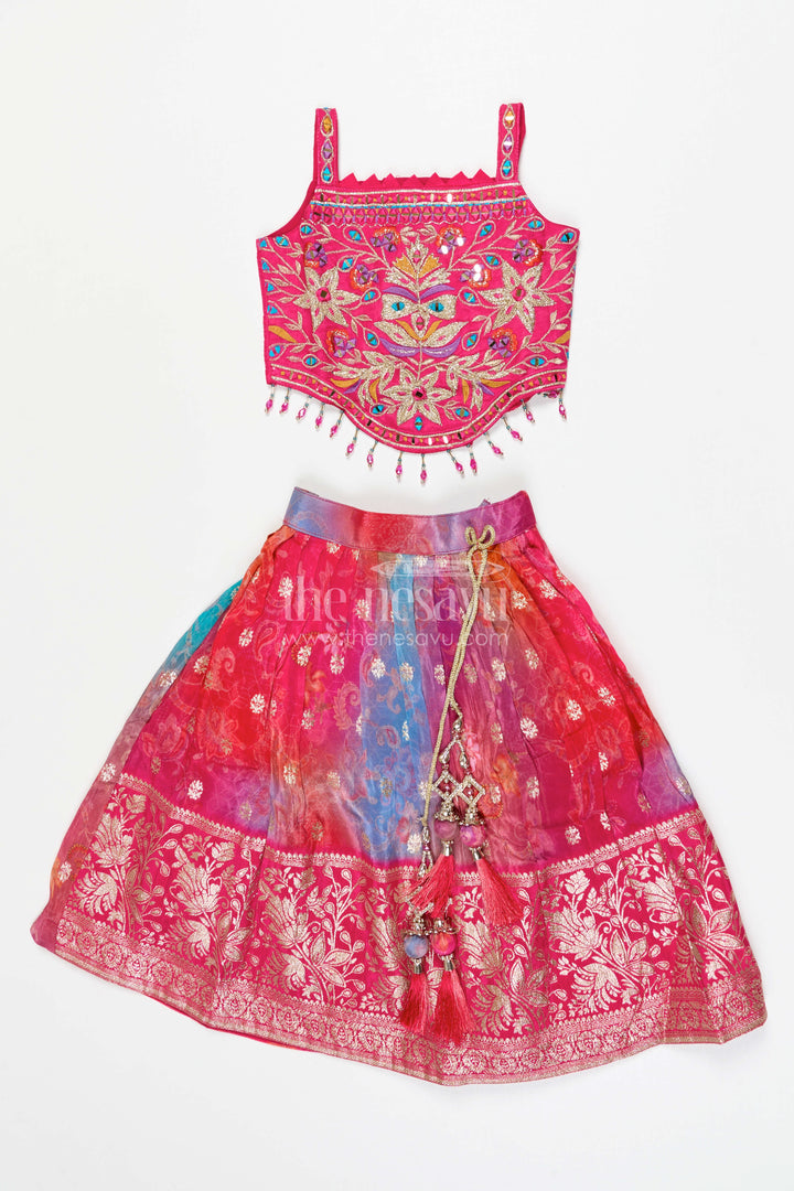 The Nesavu Girls Ethnic Lehenga Girls Mirror Work Lehenga for Wedding and Festive Wear Nesavu 16 (1Y) / Pink / Georgette GL871B-16 Nesavu Girls Georgette Mirror Work Lehenga Choli For Weddings Receptions And Festive Celebrations