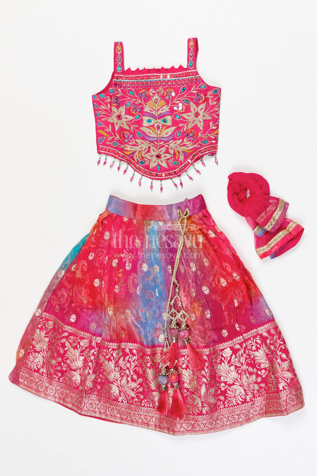 The Nesavu Girls Ethnic Lehenga Girls Mirror Work Lehenga for Wedding and Festive Wear Nesavu Nesavu Girls Georgette Mirror Work Lehenga Choli For Weddings Receptions And Festive Celebrations