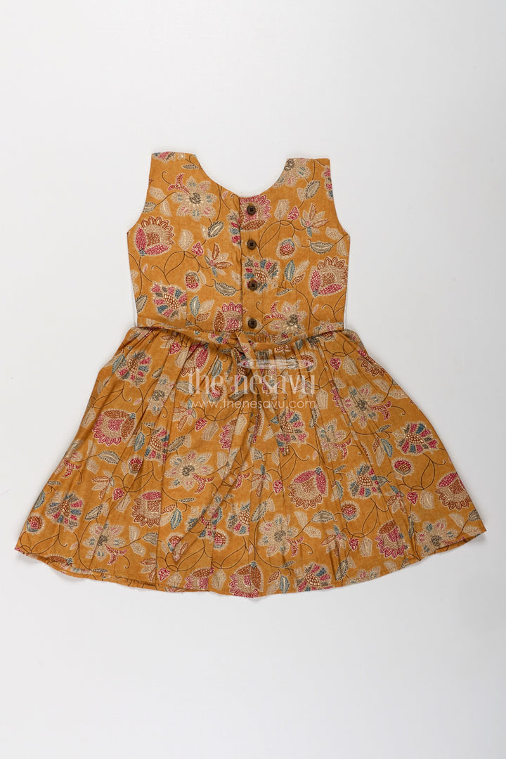 The Nesavu Girls Fancy Frock Girls Modal Silk Frock with Eyelet Yoke and Floral Skirt in Printed Frock Design Style Nesavu Girls printed frock design Modal Silk Digital Floral Skirt Embroidered Eyelet Yoke | The Nesavu