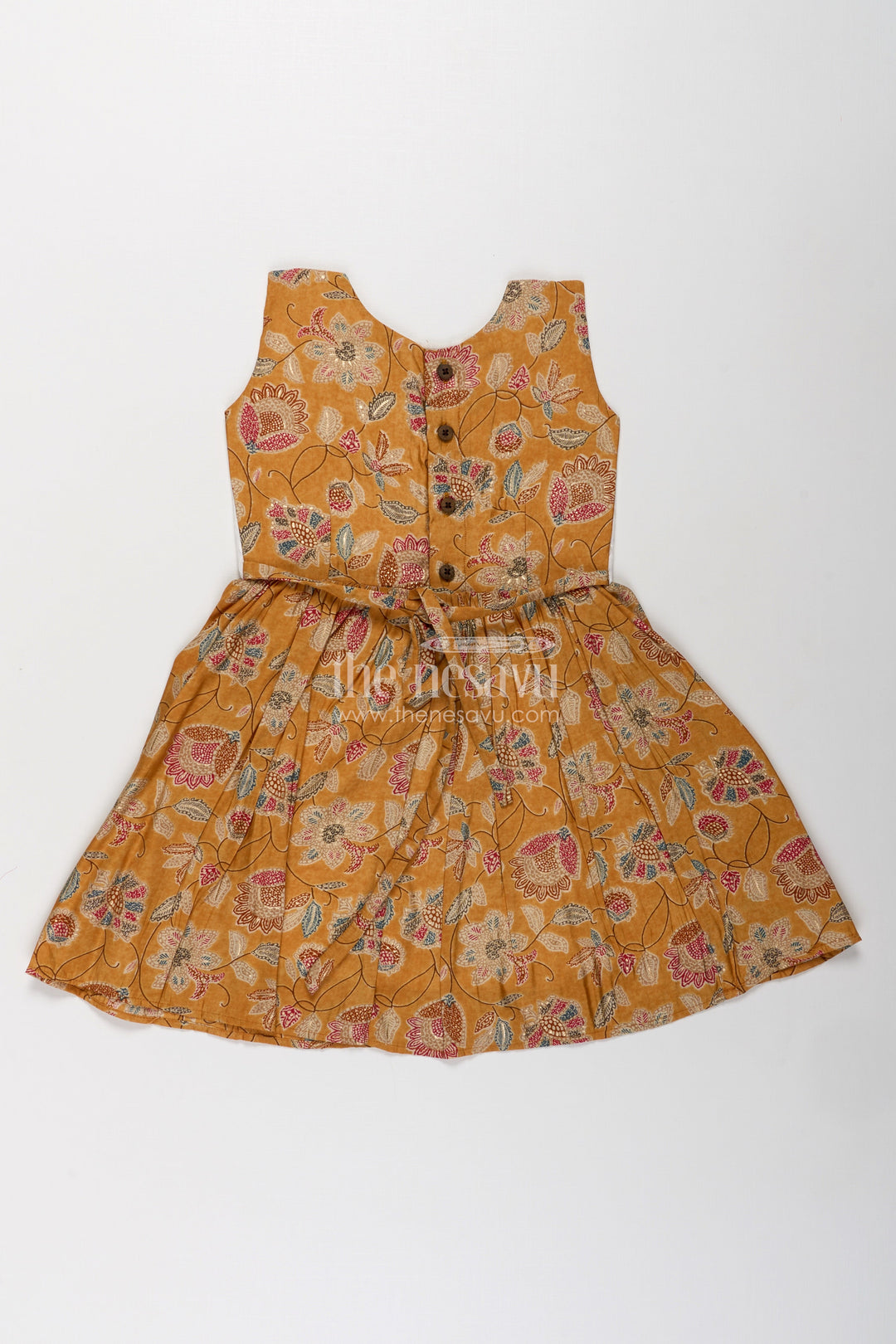 The Nesavu Girls Fancy Frock Girls Modal Silk Frock with Eyelet Yoke and Floral Skirt in Printed Frock Design Style Nesavu Girls printed frock design Modal Silk Digital Floral Skirt Embroidered Eyelet Yoke | The Nesavu