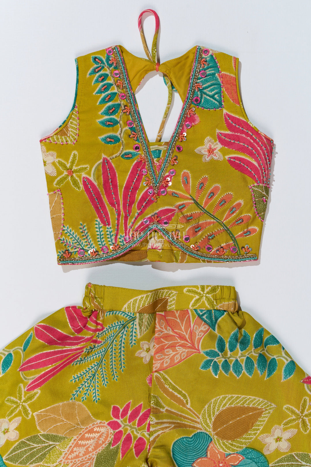 The Nesavu Girls Sharara / Plazo Set Girls Modern Classy Sharara Dress in Muslin Silk with Vibrant Digital Floral Print Nesavu Girls Modern Classy Sharara Dress Digital Floral Print Muslin Silk | The Nesavu