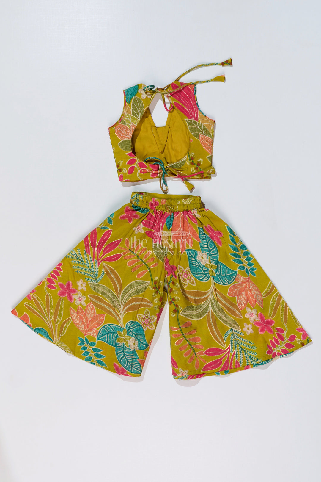 The Nesavu Girls Sharara / Plazo Set Girls Modern Classy Sharara Dress in Muslin Silk with Vibrant Digital Floral Print Nesavu Girls Modern Classy Sharara Dress Digital Floral Print Muslin Silk | The Nesavu