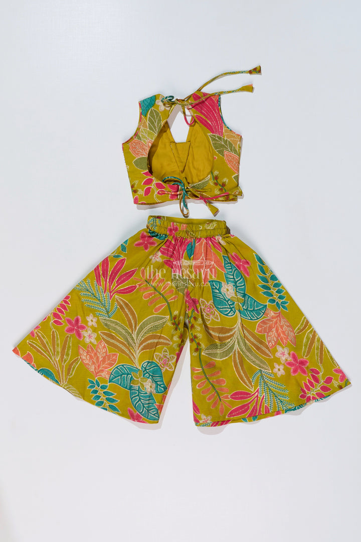 The Nesavu Girls Sharara / Plazo Set Girls Modern Classy Sharara Dress in Muslin Silk with Vibrant Digital Floral Print Nesavu Girls Modern Classy Sharara Dress Digital Floral Print Muslin Silk | The Nesavu