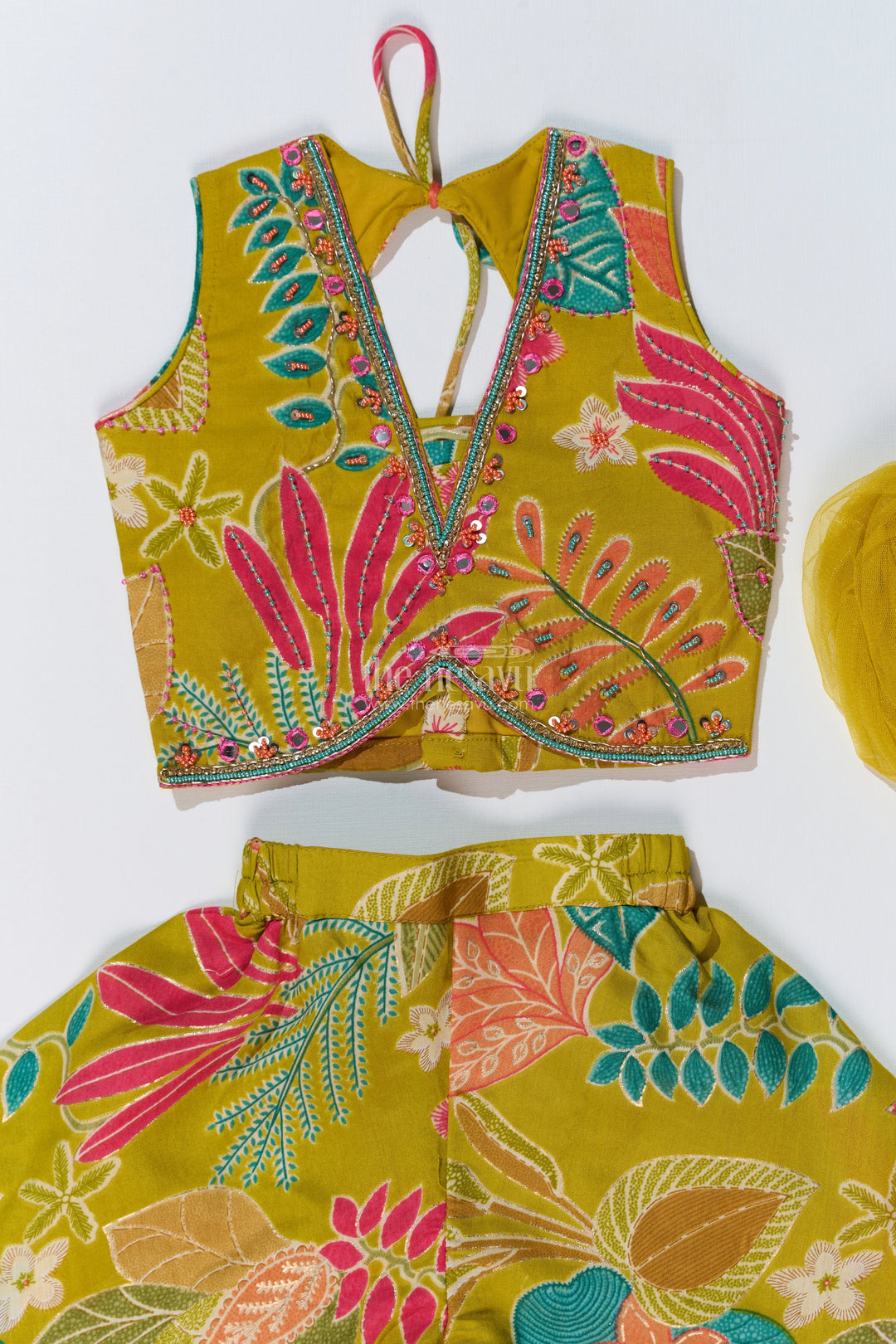 The Nesavu Girls Sharara / Plazo Set Girls Modern Classy Sharara Dress in Muslin Silk with Vibrant Digital Floral Print Nesavu Girls Modern Classy Sharara Dress Digital Floral Print Muslin Silk | The Nesavu