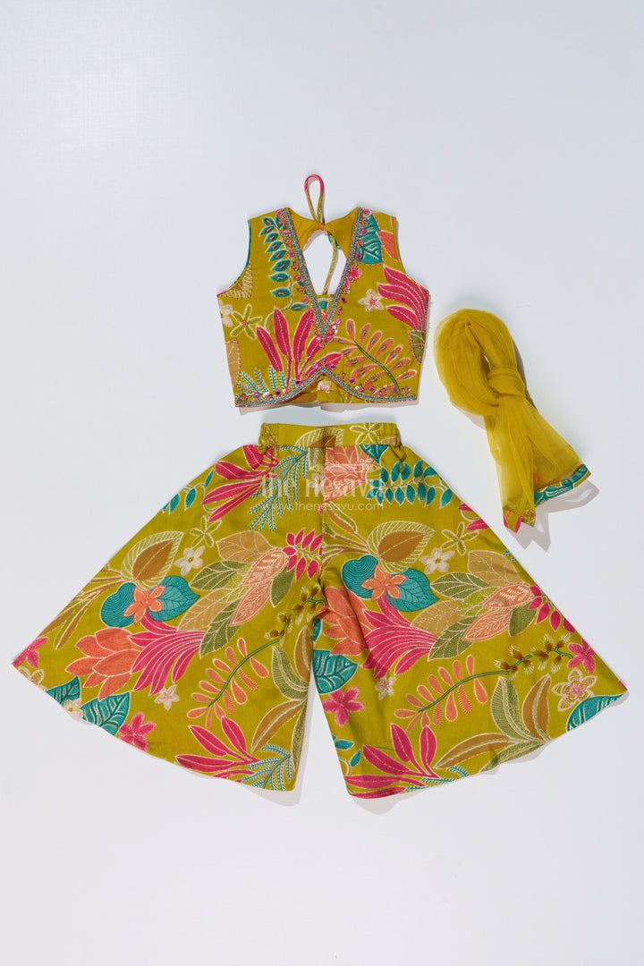 The Nesavu Girls Sharara / Plazo Set Girls Modern Classy Sharara Dress in Muslin Silk with Vibrant Digital Floral Print Nesavu Girls Modern Classy Sharara Dress Digital Floral Print Muslin Silk | The Nesavu