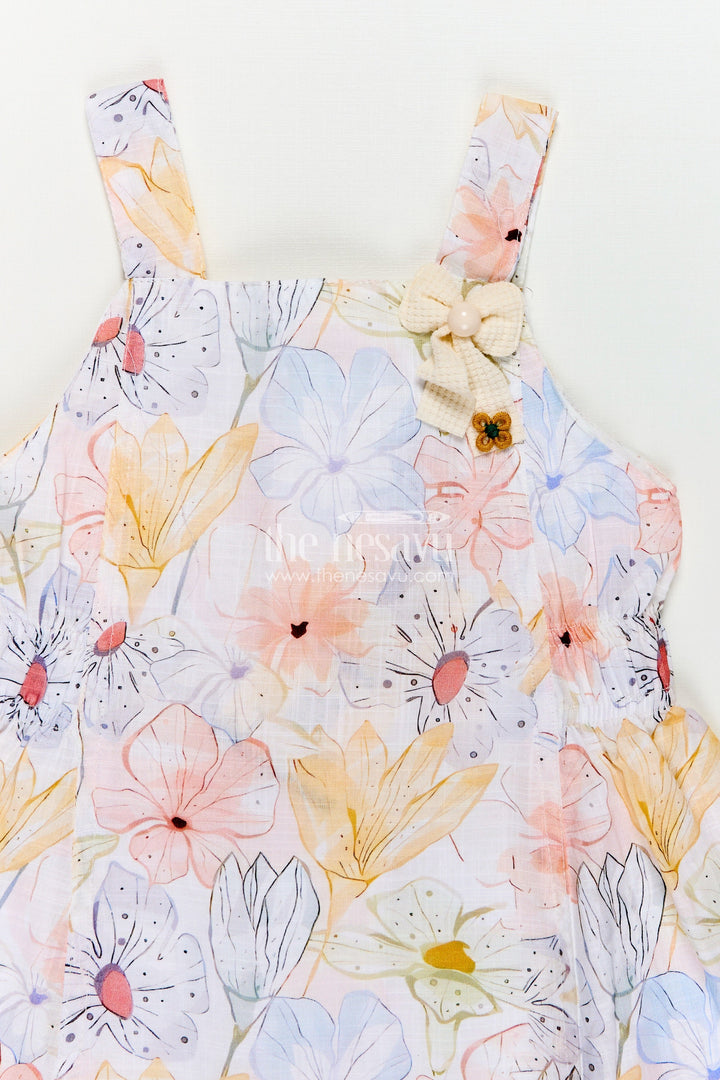 The Nesavu Girls Cotton Frock Girls Multi Color Frock in Cotton with Soft Digital Floral Print and Sleeveless Shoulder Straps for Summer Style Nesavu Girls Multi Color Cotton Frock Pastel Digital Floral Print Sleeveless Design | The Nesavu