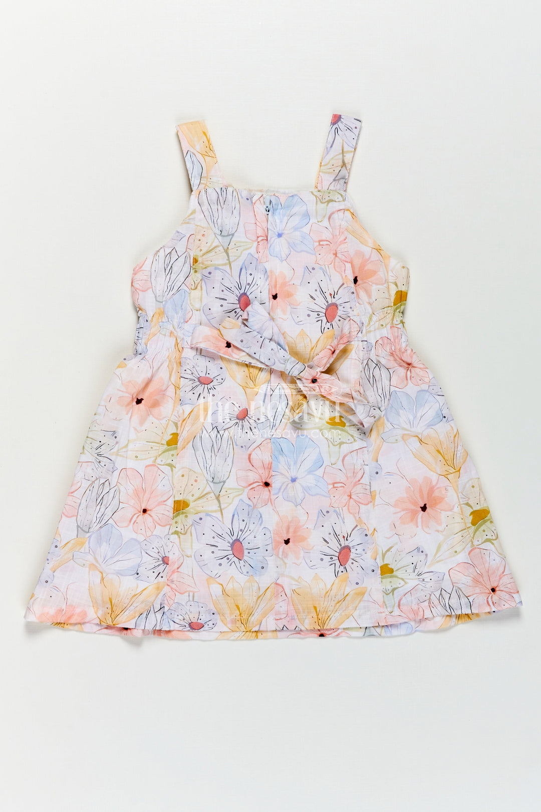 The Nesavu Girls Cotton Frock Girls Multi Color Frock in Cotton with Soft Digital Floral Print and Sleeveless Shoulder Straps for Summer Style Nesavu Girls Multi Color Cotton Frock Pastel Digital Floral Print Sleeveless Design | The Nesavu
