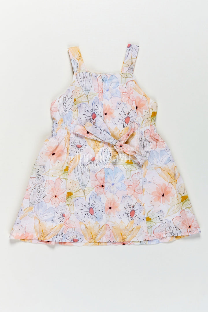 The Nesavu Girls Cotton Frock Girls Multi Color Frock in Cotton with Soft Digital Floral Print and Sleeveless Shoulder Straps for Summer Style Nesavu Girls Multi Color Cotton Frock Pastel Digital Floral Print Sleeveless Design | The Nesavu