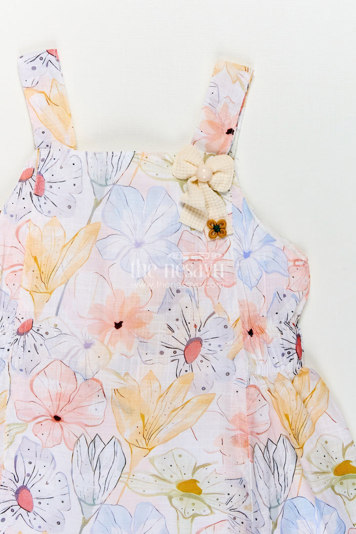 The Nesavu Girls Cotton Frock Girls Multi Color Frock in Cotton with Soft Digital Floral Print and Sleeveless Shoulder Straps for Summer Style Nesavu Girls Multi Color Cotton Frock Pastel Digital Floral Print Sleeveless Design | The Nesavu