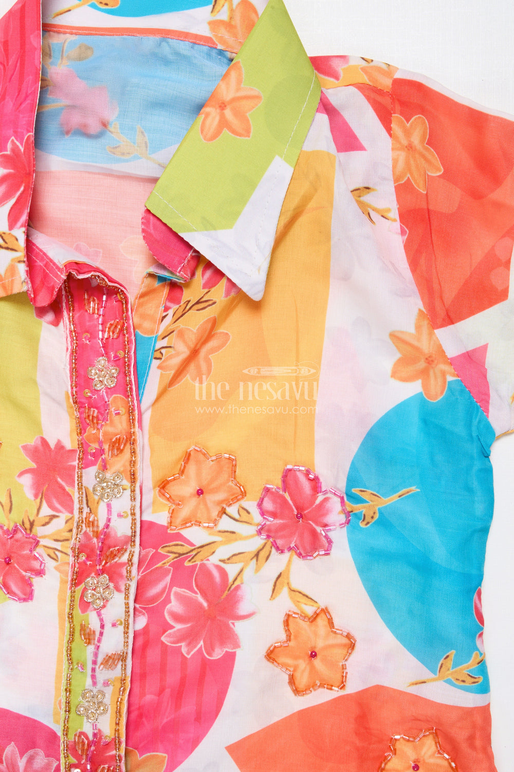 The Nesavu Girls Co-Ord Sets Girls Multicolor Co-Ord Set with Floral Print Perfect for Birthdays and Casual Celebrations Nesavu Nesavu multicolor girls co-ord set floral digital print fun ethnic outfit birthdays summer events