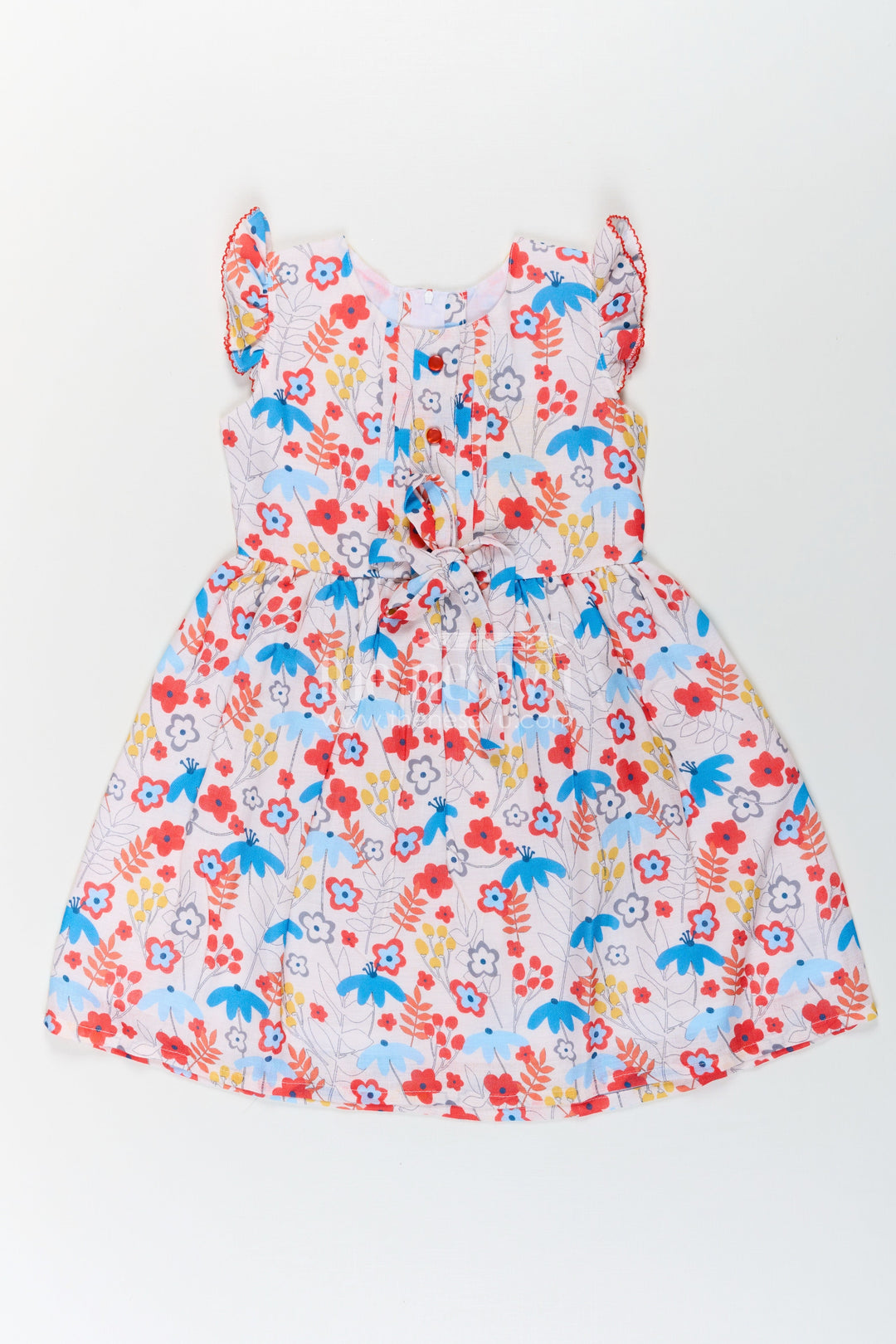 The Nesavu Girls Cotton Frock Girls Multicolor Frock in Flax Cotton with Bright Floral Digital Print and Front Button Detailing Nesavu 22 (4Y) / Multicolor GFC1677A-22 Nesavu Girls Multicolor Floral Printed Frock Flax Cotton Buttoned Front Sleeveless Style