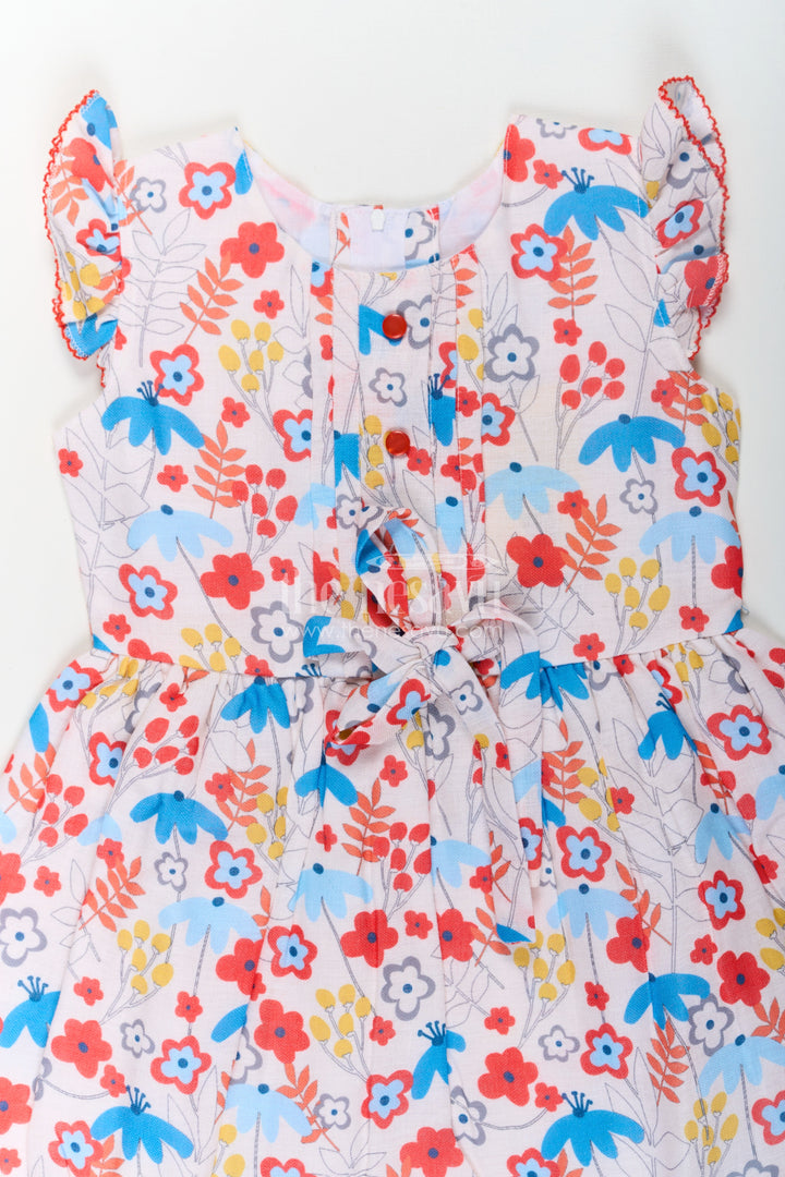 The Nesavu Girls Cotton Frock Girls Multicolor Frock in Flax Cotton with Bright Floral Digital Print and Front Button Detailing Nesavu Girls Multicolor Floral Printed Frock Flax Cotton Buttoned Front Sleeveless Style | The Nesavu