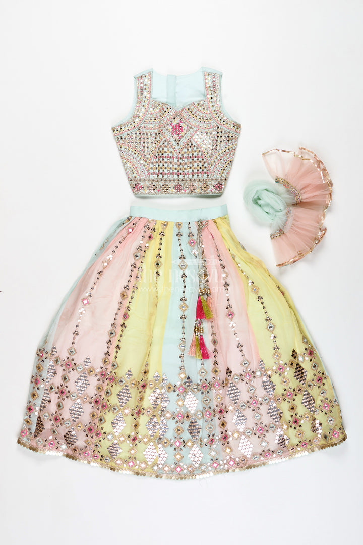 The Nesavu Girls Lehenga Choli Girls Multicolor Lehenga Choli with Mirror Embroidery and Tassels Nesavu Nesavu Multicolor Lehenga Choli Girls Heavy Mirror Embroidery