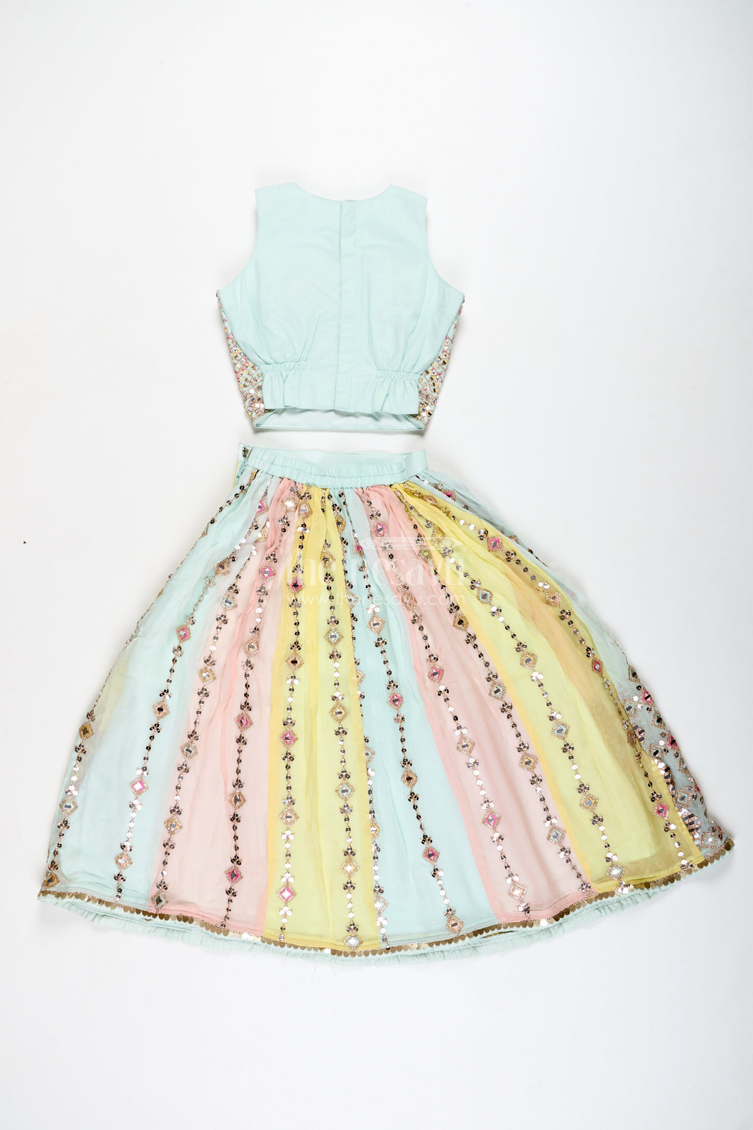 The Nesavu Girls Lehenga Choli Girls Multicolor Lehenga Choli with Mirror Embroidery and Tassels Nesavu Nesavu Multicolor Lehenga Choli Girls Heavy Mirror Embroidery