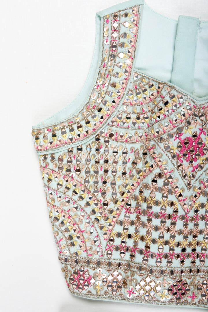 The Nesavu Girls Lehenga Choli Girls Multicolor Lehenga Choli with Mirror Embroidery and Tassels Nesavu Nesavu Multicolor Lehenga Choli Girls Heavy Mirror Embroidery