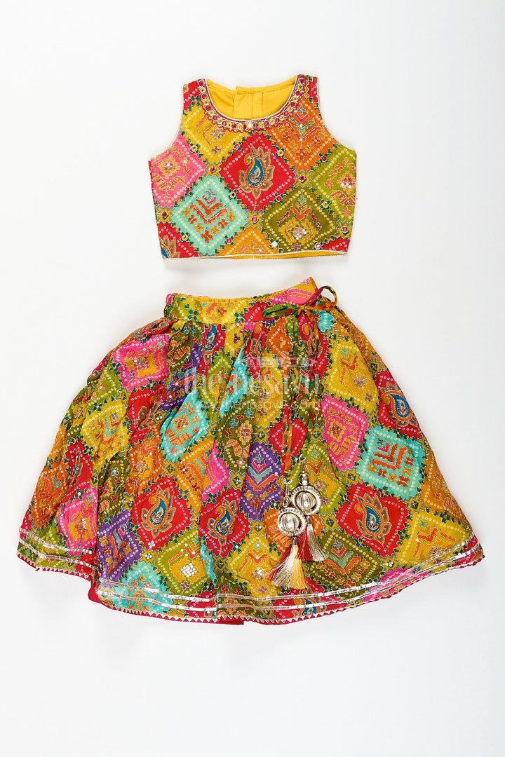 The Nesavu Girls Lehenga Choli Girls multicolor lehenga choli with mirror work for Navratri and weddings Nesavu Nesavu multicolor girls lehenga choli mirror work  festive ethnic wear Navratri weddings
