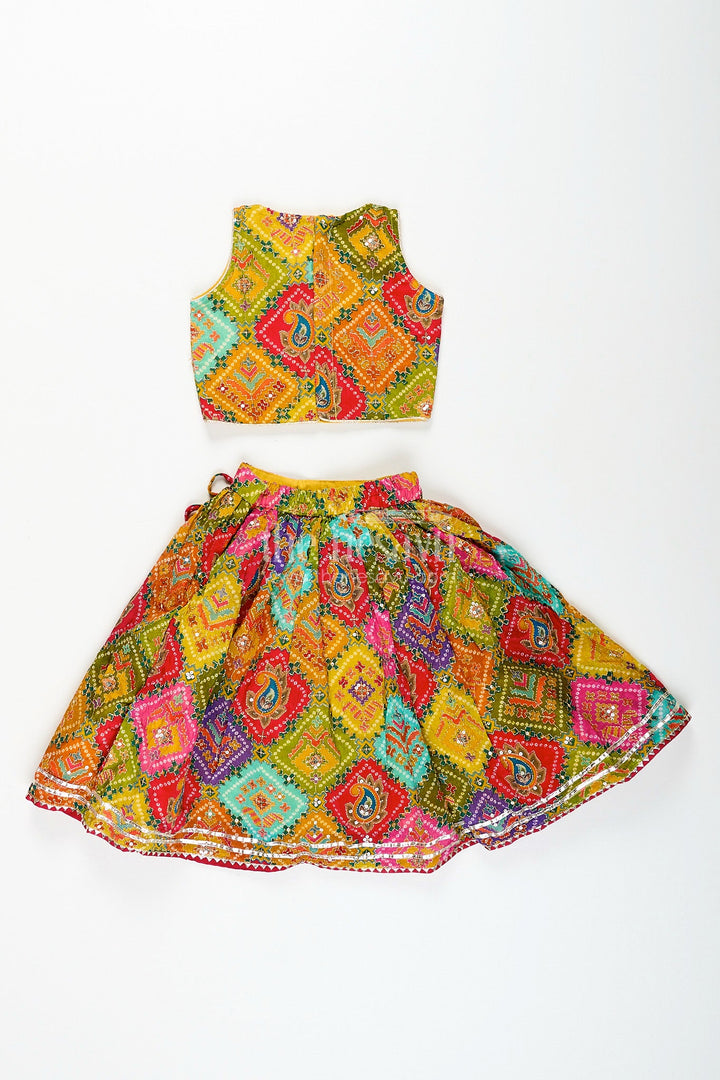 The Nesavu Girls Lehenga Choli Girls multicolor lehenga choli with mirror work for Navratri and weddings Nesavu Nesavu multicolor girls lehenga choli mirror work  festive ethnic wear Navratri weddings