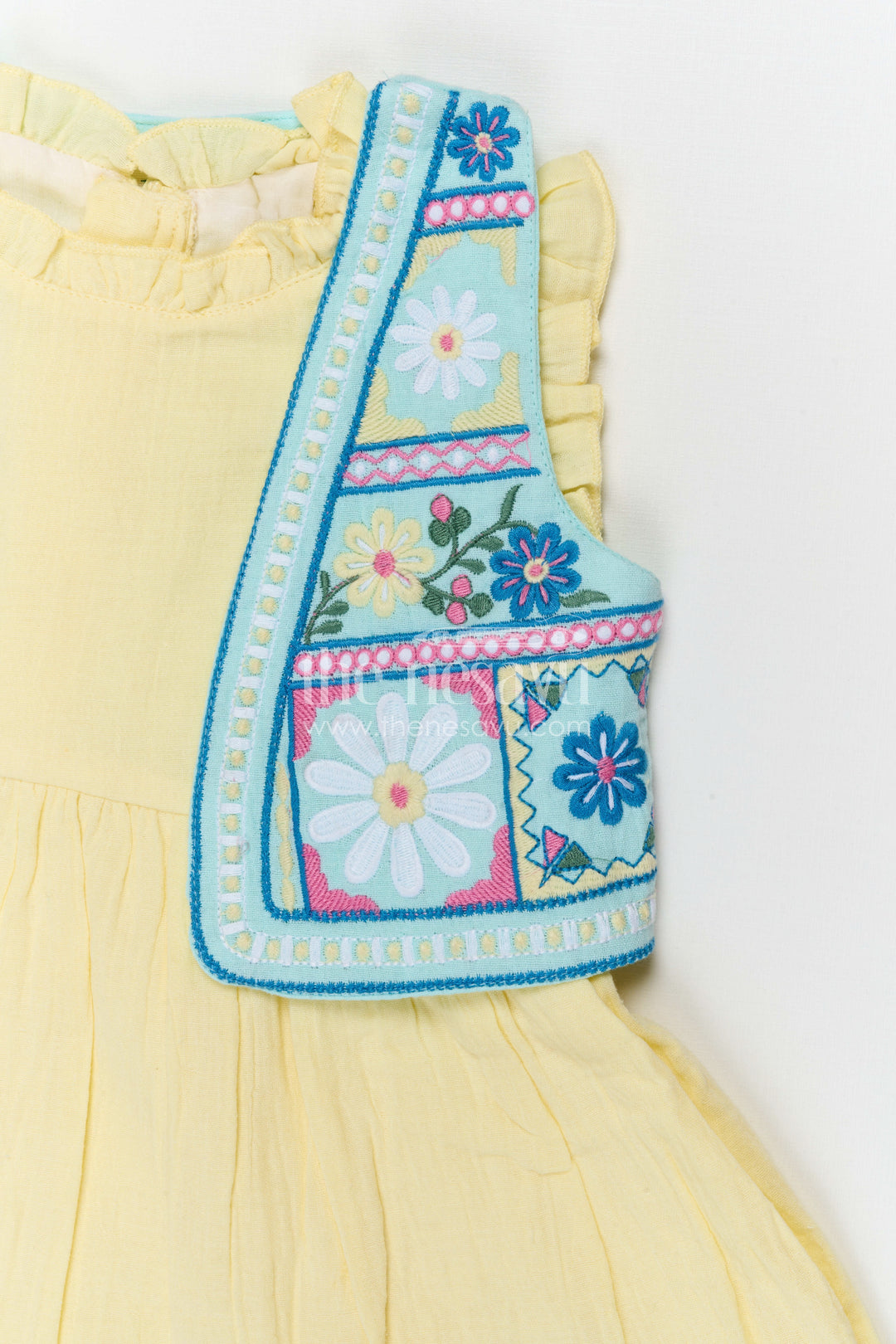 The Nesavu Girls Cotton Frock Girls Muslin Cotton Frock with Embroidered Jacket for Festive Outings and Celebrations Nesavu Nesavu Girls Muslin Cotton Frock With Embroidered Jacket For Festive Celebrations