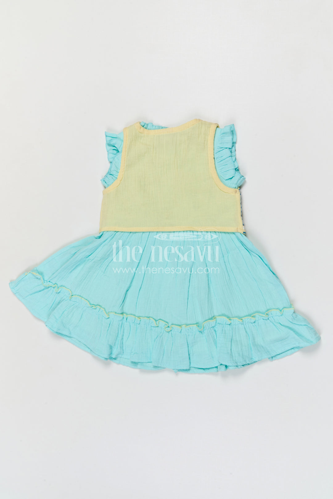 The Nesavu Girls Cotton Frock Girls Muslin Cotton Frock with Embroidered Jacket for Festive Outings and Special Occasions Nesavu Nesavu Girls Muslin Cotton Frock With Embroidered Jacket For Festive Celebrations