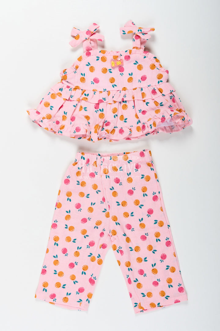 The Nesavu Girls Casual Set Girls Muslin Pink Ethnic Wear Set with Ruffle Top and Printed Pants for Comfortable Everyday Style Nesavu 14 (6M) / Pink GPS598A-14 Girls Muslin Printed Pink Ethnic Wear Set with Ruffle Top and Matching Pants for Daily Comfort | The Nesavu