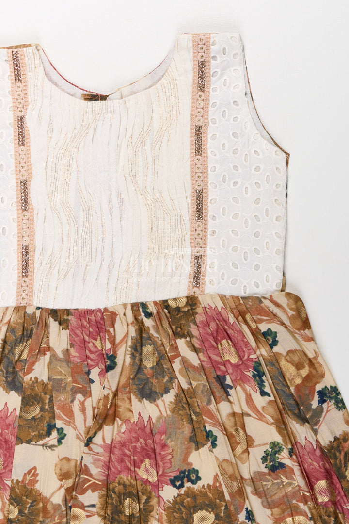 The Nesavu Girls Fancy Frock Girls Muslin Silk Fancy Frock with Gathered Floral Skirt and Pintuck Yoke in Fancy Frock Ka Design Style Nesavu Girls fancy frock ka design Muslin Silk Floral Print Skirt Pintuck Yoke | The Nesavu
