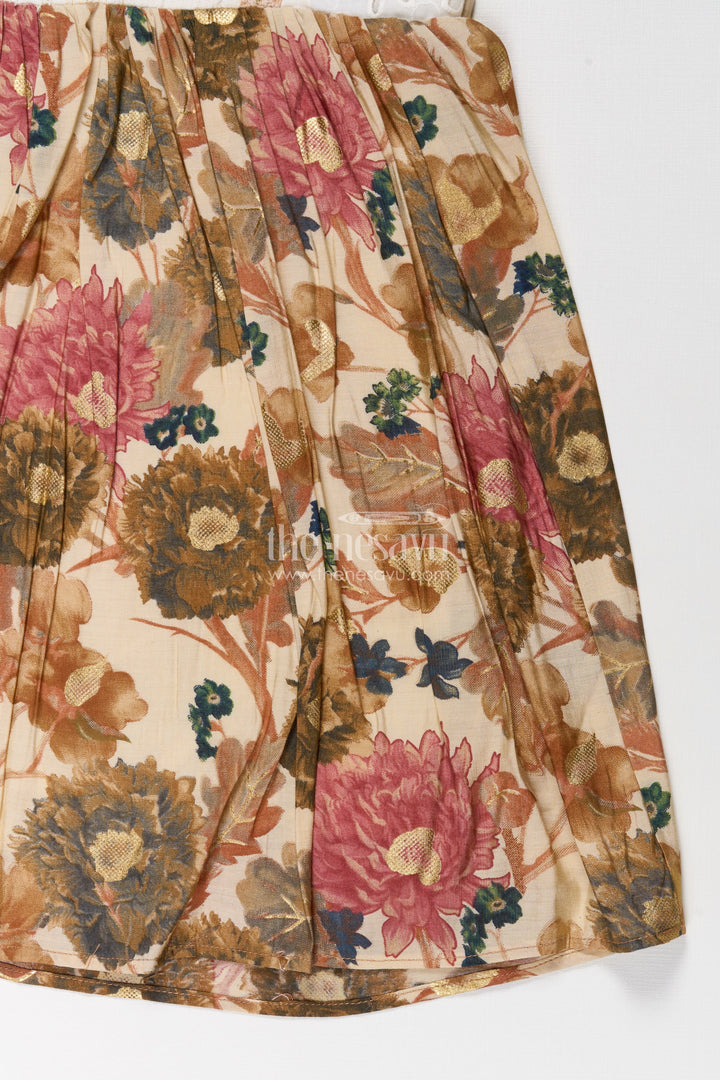 The Nesavu Girls Fancy Frock Girls Muslin Silk Fancy Frock with Gathered Floral Skirt and Pintuck Yoke in Fancy Frock Ka Design Style Nesavu Girls fancy frock ka design Muslin Silk Floral Print Skirt Pintuck Yoke | The Nesavu