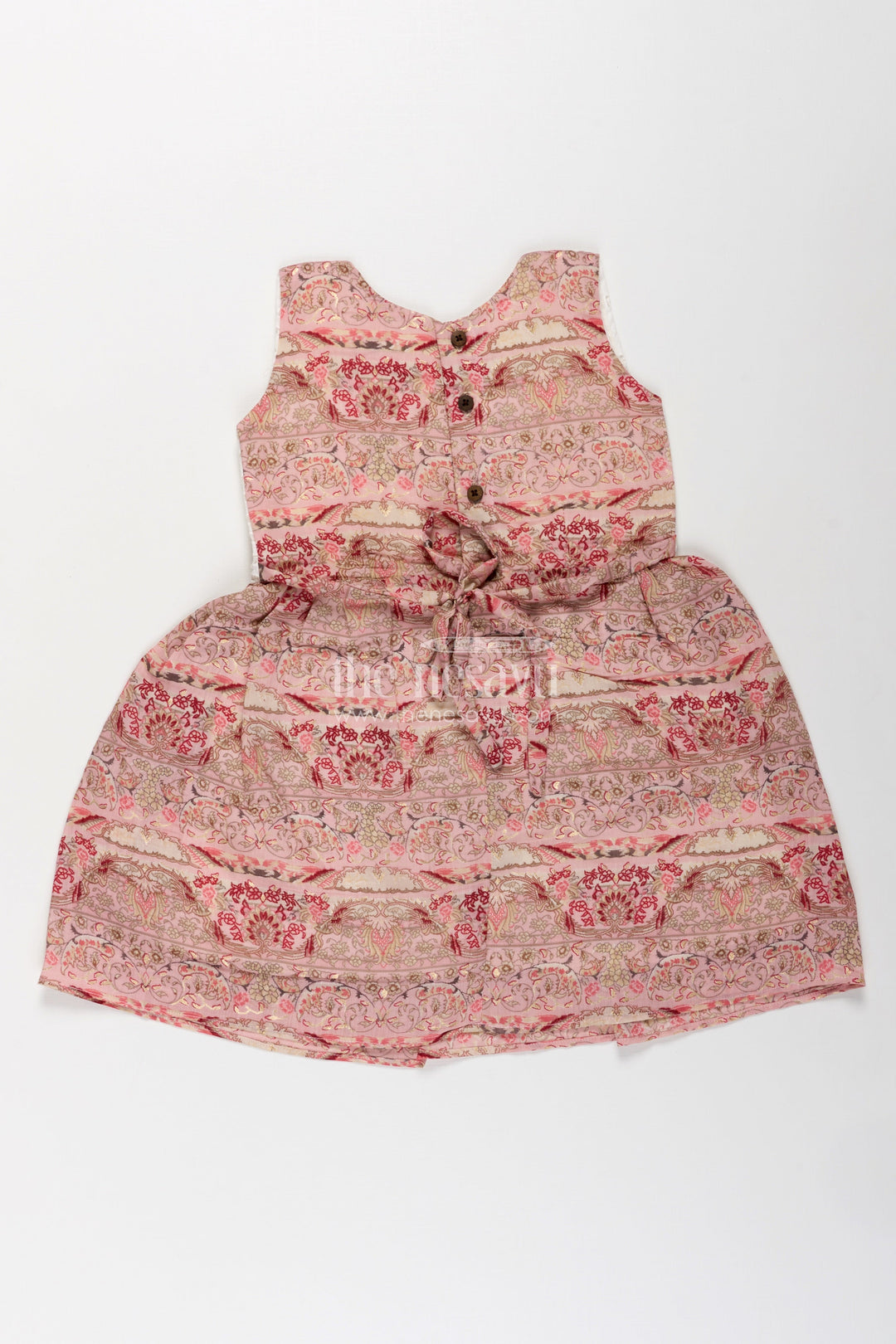 The Nesavu Girls Fancy Frock Girls Muslin Silk Printed Frock with Embroidered Pintuck Yoke in Pink Frock Design Style Nesavu Girls pink frock design Muslin Silk Embroidered Eyelet Yoke Printed Skirt | The Nesavu