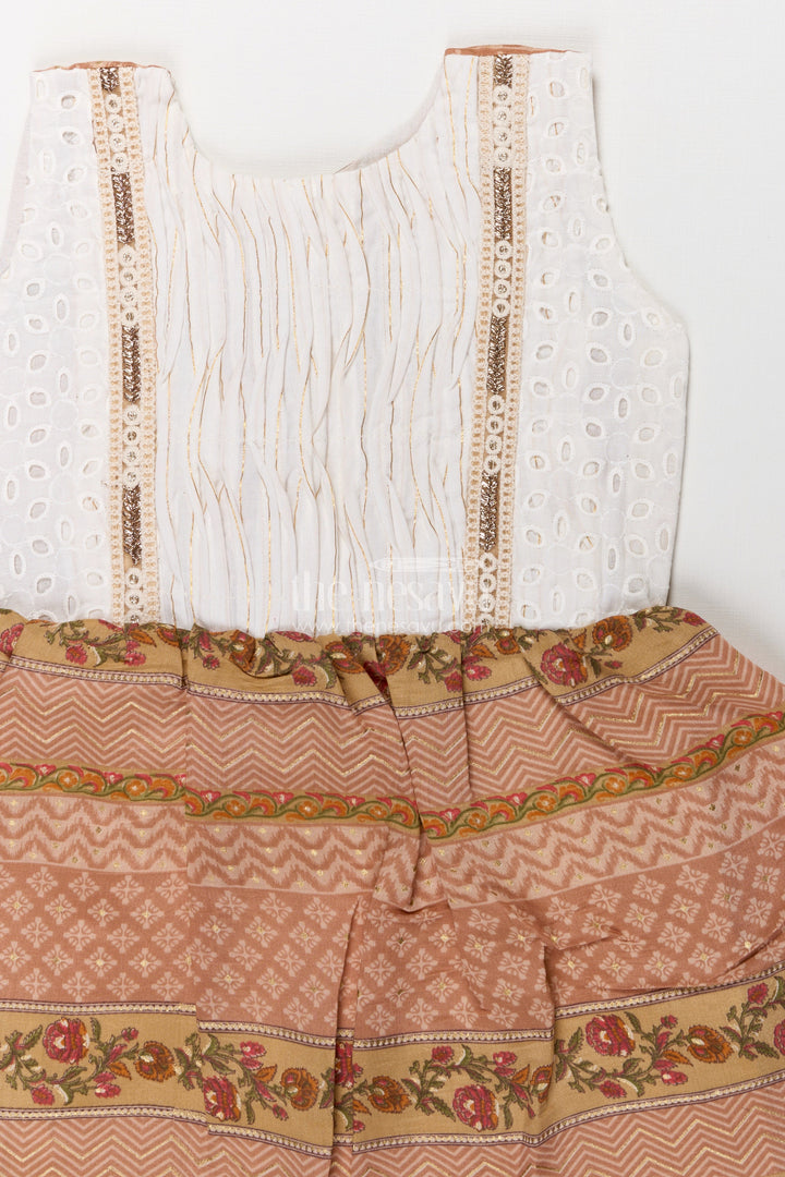 The Nesavu Girls Fancy Frock Girls Muslin Silk Printed Frock with Embroidered Yoke and Traditional Borders in Fancy Frock Style Nesavu Girls fancy frock Muslin Silk Embroidered Yoke Ethnic Floral Borders | The Nesavu