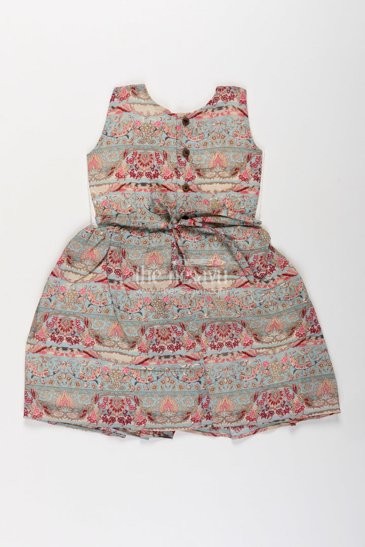 The Nesavu Girls Fancy Frock Girls Muslin Silk Printed Frock with Eyelet Pintuck Yoke and Baroque Borders in Blue Frock Design Nesavu Girls blue frock design Muslin Silk Baroque Motif Skirt Pintuck Eyelet Bodice | The Nesavu